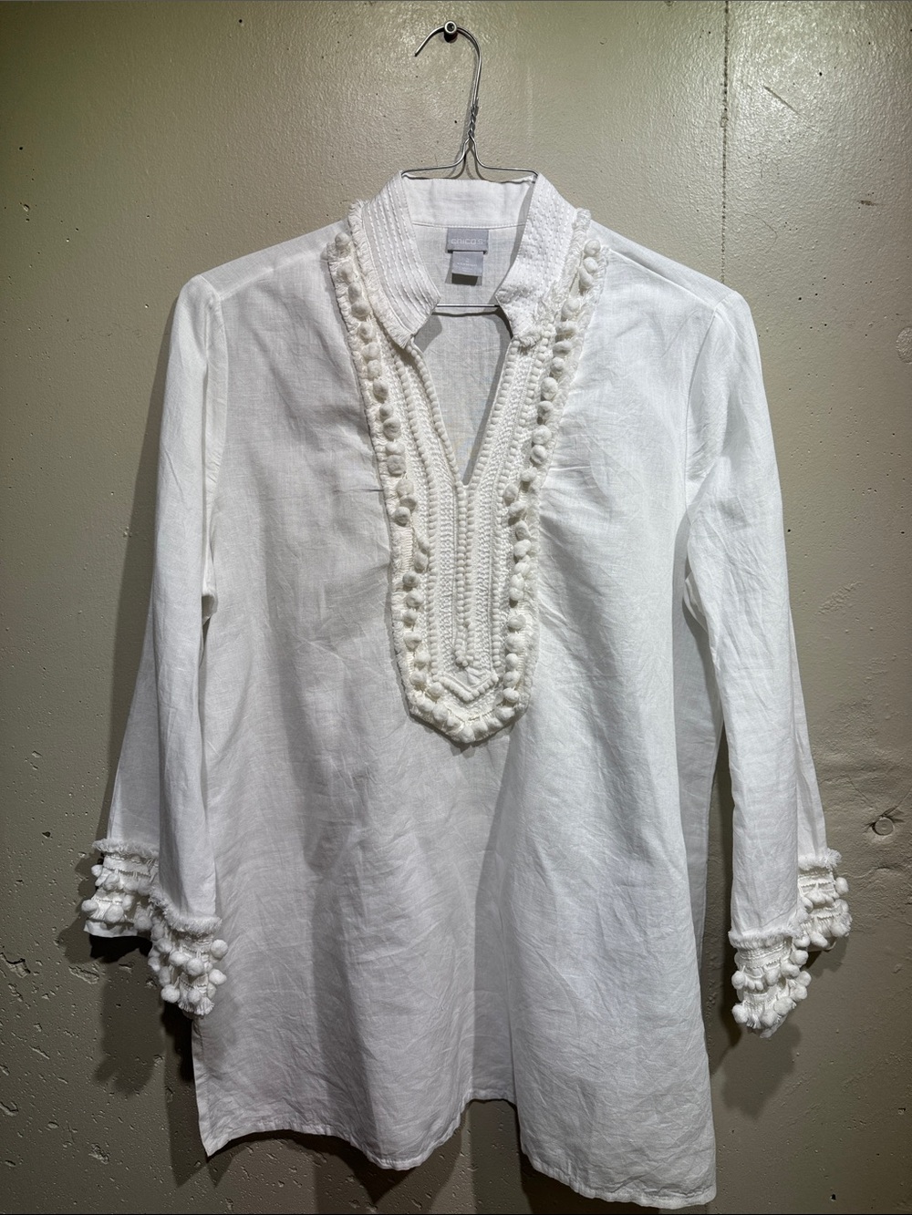 Chico's Cream Crochet-Trim Open Cardigan